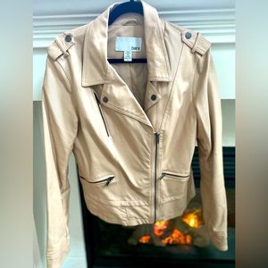 Bar III Faux Vegan Leather Moto Jacket in Beige- Size L